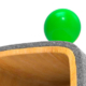 Detail des Schaukelpferds. Die Basis ist aus Formholz auf das eine Filzbahn geklebt wird. Oben drauf ist eine Holzkugel in grün.